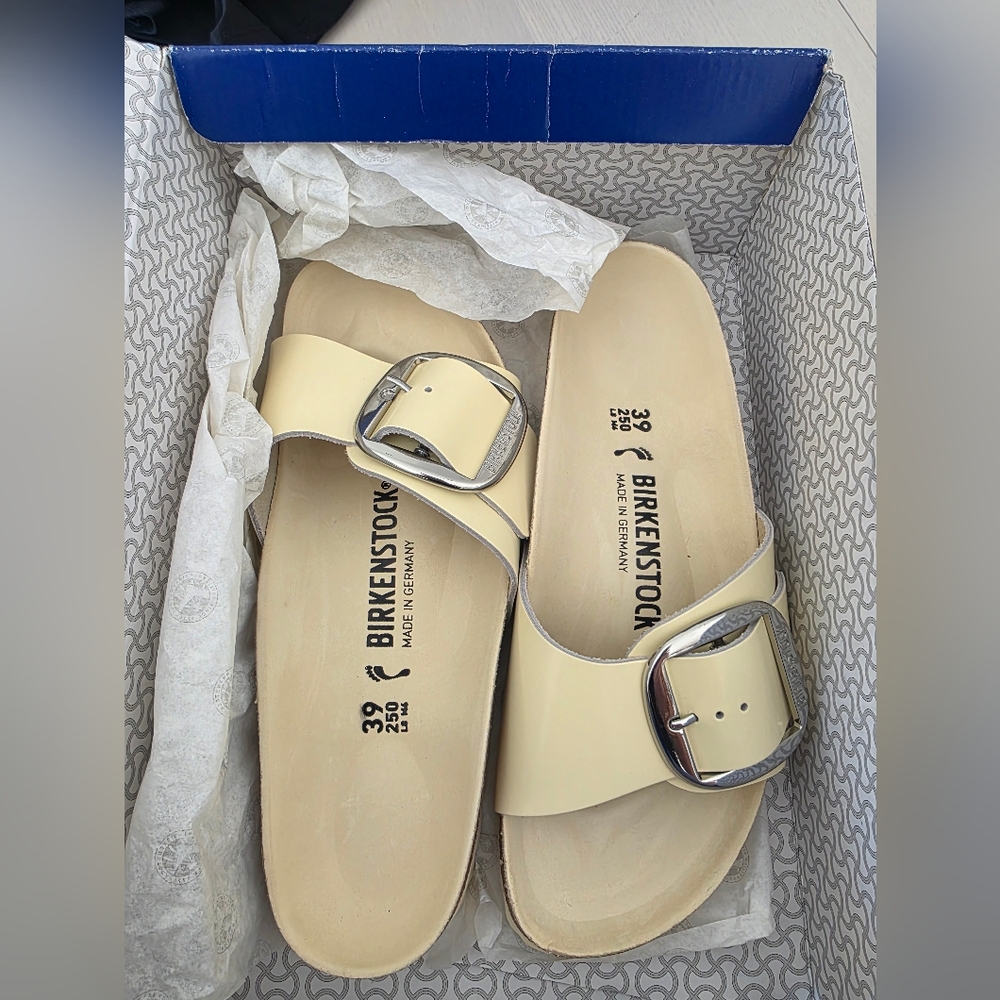 NWT Birkenstock Women's Sandals Madrid Big Buckle Natural Leather Patent S8 - Picture 9 of 15